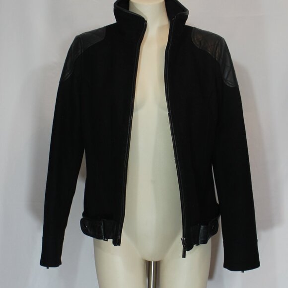 Trina Turk wool blend classic jacket with leather trim black zip size 6 - Picture 5 of 10